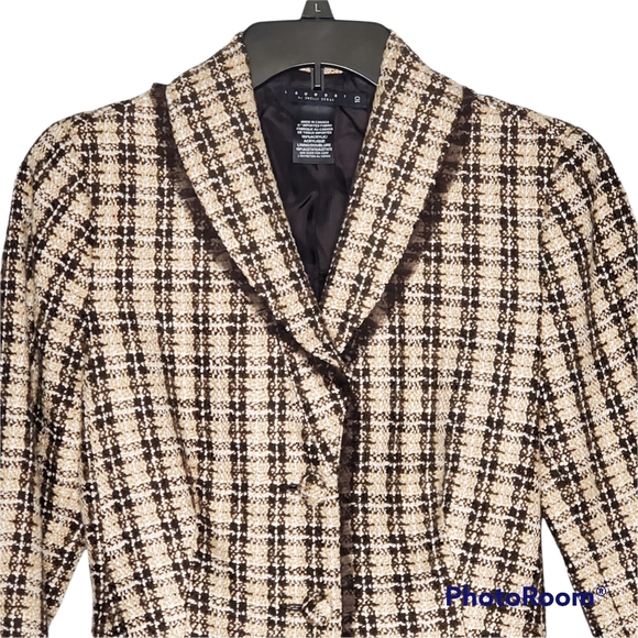 Laundry by Shelli Segal tweed belted waist blazer jacket tan brown cream size 10 - Picture 3 of 10